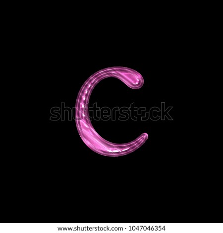 Vivid pink metal style lowercase or small letter C 3D illustration with a riveted surface rough textured shining metallic antique bookletter font isolated on a black background with clipping path.