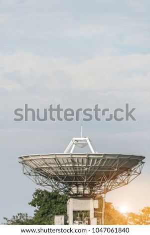 Parabolic satellite dish space technology receivers. A radio telescope is a form of directional radio antenna used in radio astronomy.