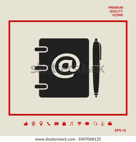 Notebook, address, phone book with email symbol and pen icon
