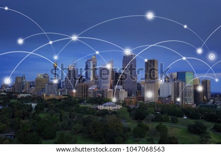 Wireless communication network and smart city, Abstract image visual, Internet of Things