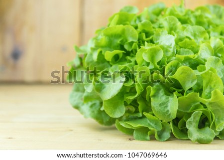 Close-up green salad on wooden table