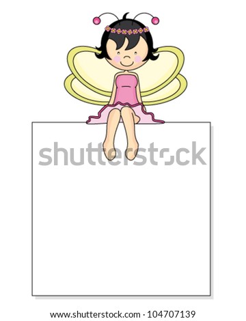 Fairy sitting on a frame. Picture frame or text