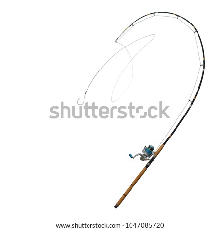 hooks, fishing tackles and Fishing line string lace belts that are strongly flush with curved rod. Royalty-Free Stock Photo #1047085720