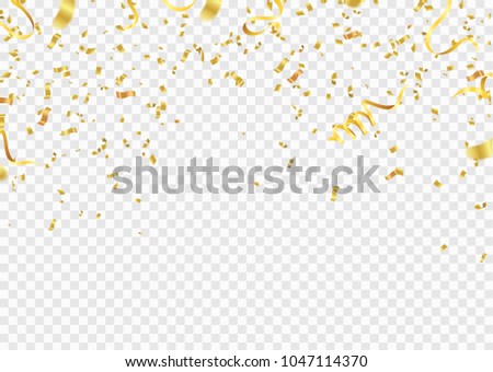 Celebration background template with confetti and gold ribbons.and Gold White ribbons. Vector illustration Royalty-Free Stock Photo #1047114370