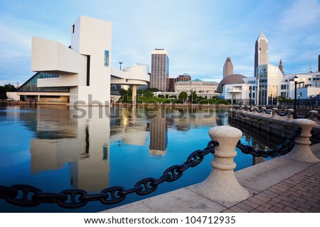 Cleveland seen morning time from the lakefront Royalty-Free Stock Photo #104712935