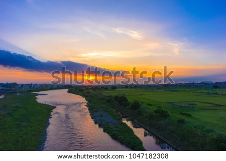 tama river sunset ,setagaya-ward tokyo