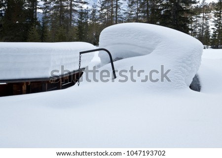 Camping place under the deep snow in winter time, Italy