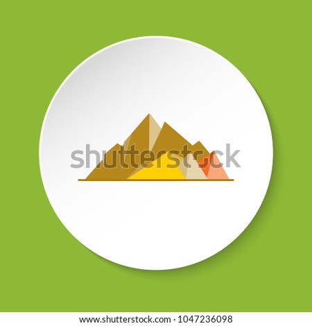 Mountain peaks icon in flat style. High rocks symbol isolated on round button