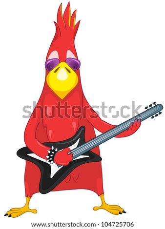 Cartoon Character Funny Parrot Isolated on White Background. Rock Star. Vector EPS 10.