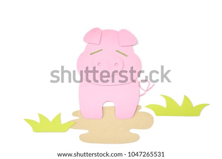 Pig paper cut on white background - isolated