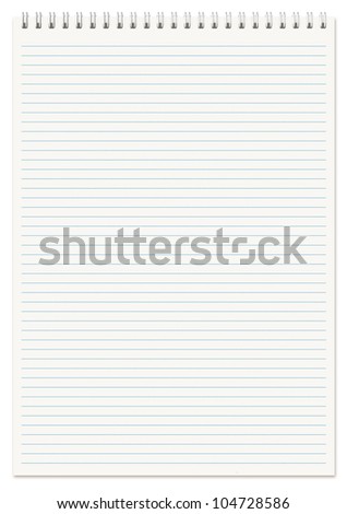 Spiral lined notebook A4 isolated on white. Royalty-Free Stock Photo #104728586