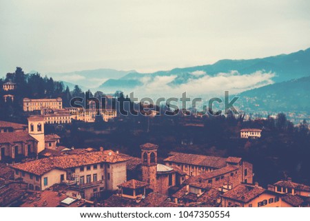 typical overview picture of historical district at bergamo