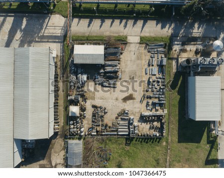 Bird's eye drone photo of a factory site