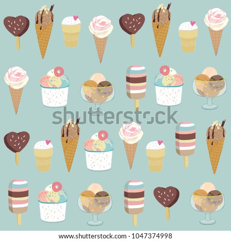 Collection of vector ice cream illustrations seamless pattern