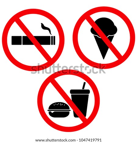 set sign no smoke no ice cream no food