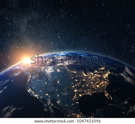 Planet earth from the space at night . Some elements of this image furnished by NASA Royalty-Free Stock Photo #1047421096