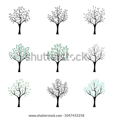 Set of trees. Vector set of trees in different style on white background.