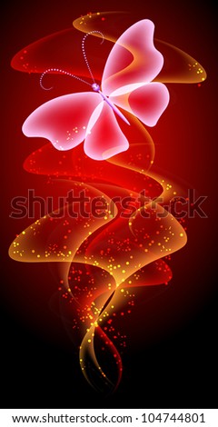 Glowing background with smoke and butterfly