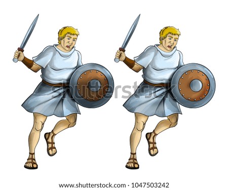 cartoon scene with roman or greek ancient character on white background - illustration for children