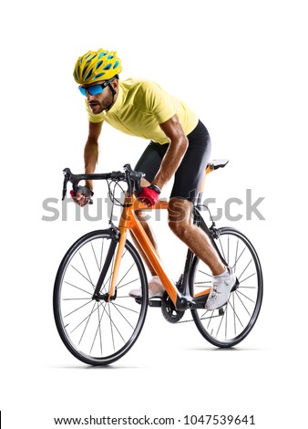 Professinal road bicycle racer isolated on white Royalty-Free Stock Photo #1047539641