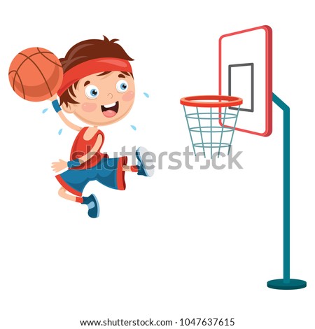 Vector Illustration Of Kids Playing Basketball