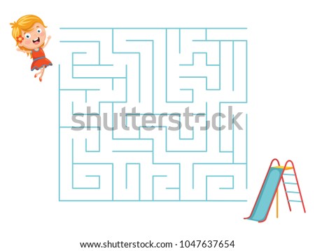 Vector Illustration Of Kid Sliding Maze