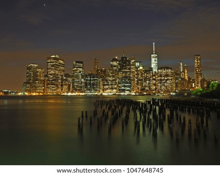 Night Manhattan Skyline. View from Brooklyn.