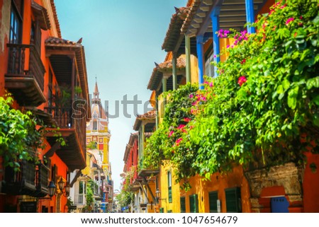 Cartagena Colombia sights looking towards town square Royalty-Free Stock Photo #1047654679
