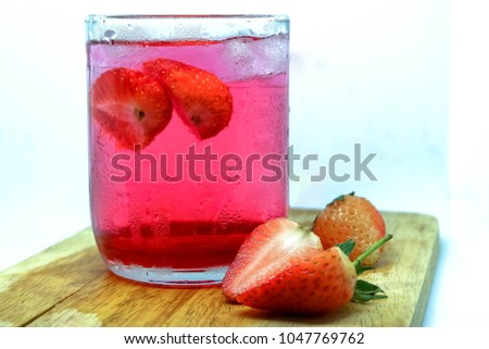 summer drink with Strawberry on wooden background
