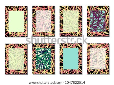 Geometric Covers. Abstract Striped Backgrounds for Posters, Cards, Banners. Trendy Minimal Patterns with Grid of Colorful Stripes. Abstract Covers made with Clipping Mask. Editable Isolated on White