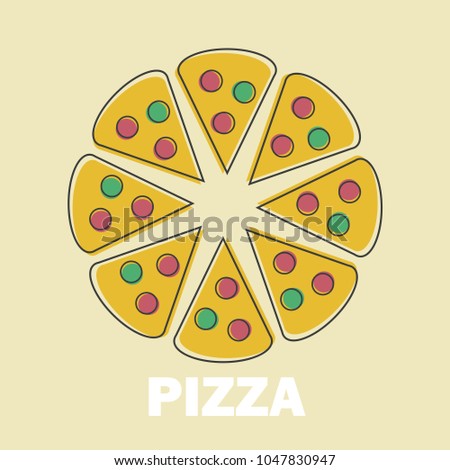 Pizza Vector Illustration in Line Art Flat Style Design Funny image