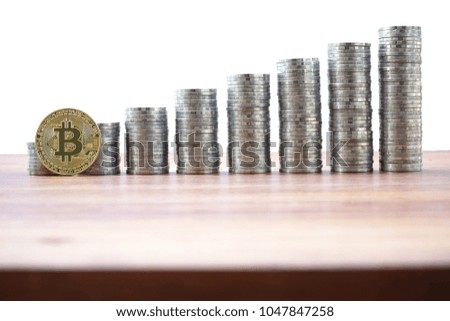 Bitcoin multiply growth trading concept, stacks of coin with step shape