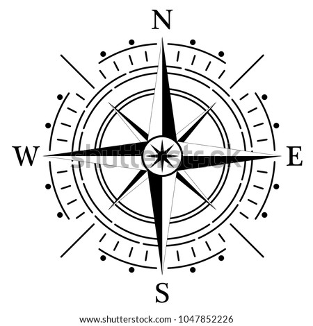 Compass rose for marine or nautical navigation and also for including in maps on a isolated white background as vector