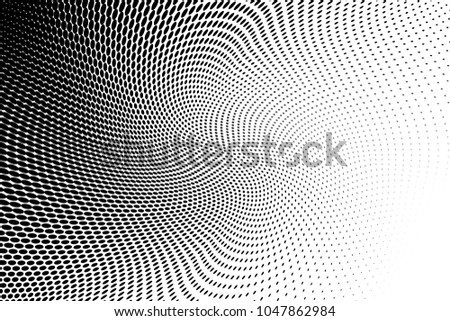 Gradient halftone dots pattern texture background. Black and white pixels. Modern dotted vector illustration. Abstract wavy lines. Points backdrop. Grungy spotted pattern
