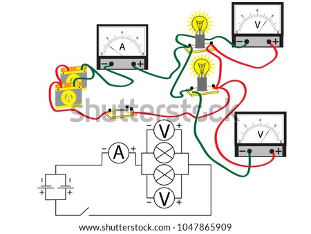 An electrical circuit consisting of parallel connected consumers, voltmeters for measuring the voltage and ammeter for measuring the amperage.