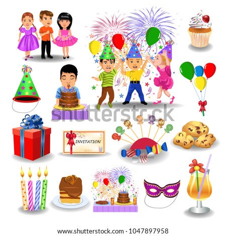 Birthday icons and clip arts isolated on a white background