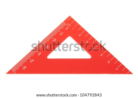 Triangle protractor closeup. On a white background.