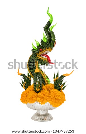 Buddhist Dragon Isolated with clipping path, figurine handmade with Banana leaf