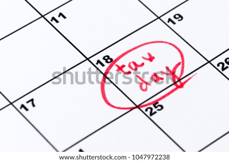 Tax day. Reminder in paper calendar