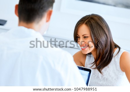 Beautiful young woman laughing portrait
