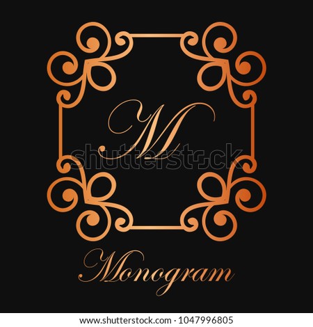 Vintage ornamental logo monogram. Retro luxury frame for design with swirl elements and place for letter or text