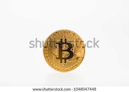 Stand bitcoin on a white gray background