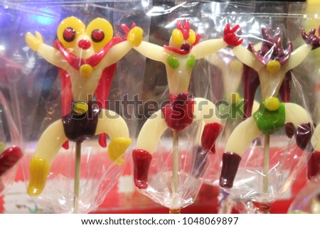 Candy sugar sculpture Traditional sweets made from sugar and simmer the mixture glues put food coloring
