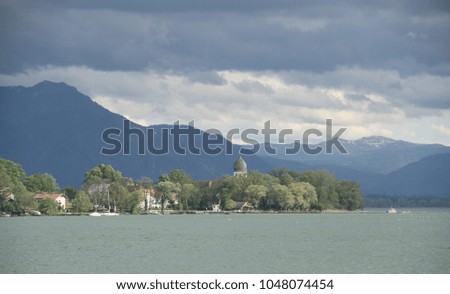 Chiemsee lake and islands in Bavaria, Germany.