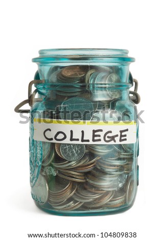 College tuition education savings money in jar Royalty-Free Stock Photo #104809838