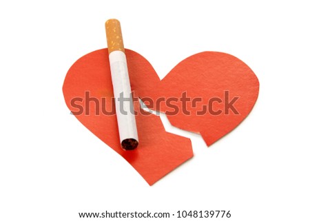 Sign of heart and nicotine sigarette on white background