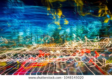 Abstract experimental surreal photo , long exposure, city and car lights.Quantum physics 