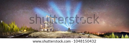  Ukrainian Carpathians, the classical technology of oil and gas extraction by electric pumps against the background of the eternal beauty of the stars of the universe of the Galaxy