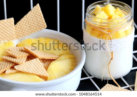 sweet yoghurt with pineapple pieces