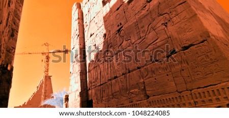 Temple of Karnak Luxor Egypt. Under Construction. In Infrared Photography.